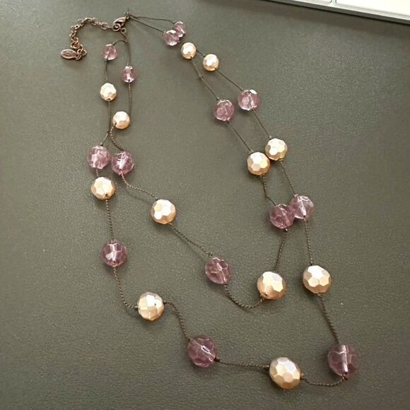 Two Strand Robert Rose Purple Faceted Bead Necklace - Picture 1 of 3